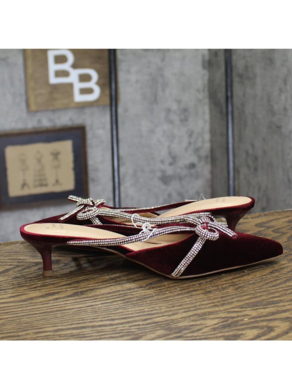 A New Day Womens Gwen Rhinestone Bow Heels Velvet 94656740 Burgundy Red 8.5M - Picture 6 of 9
